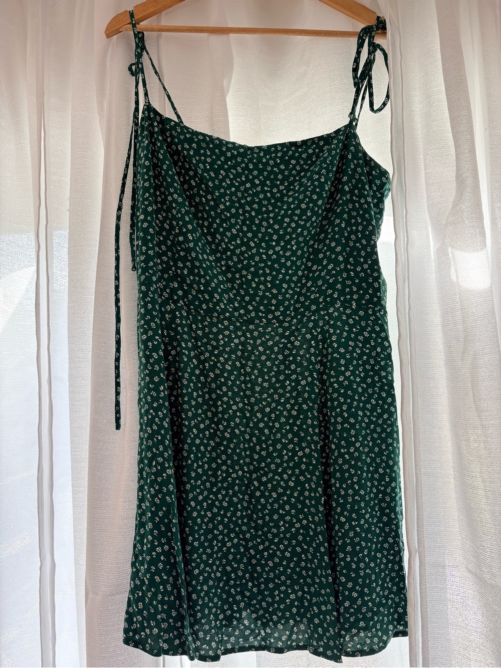 Reformation Green Floral Tie-Shoulder Slip Dress